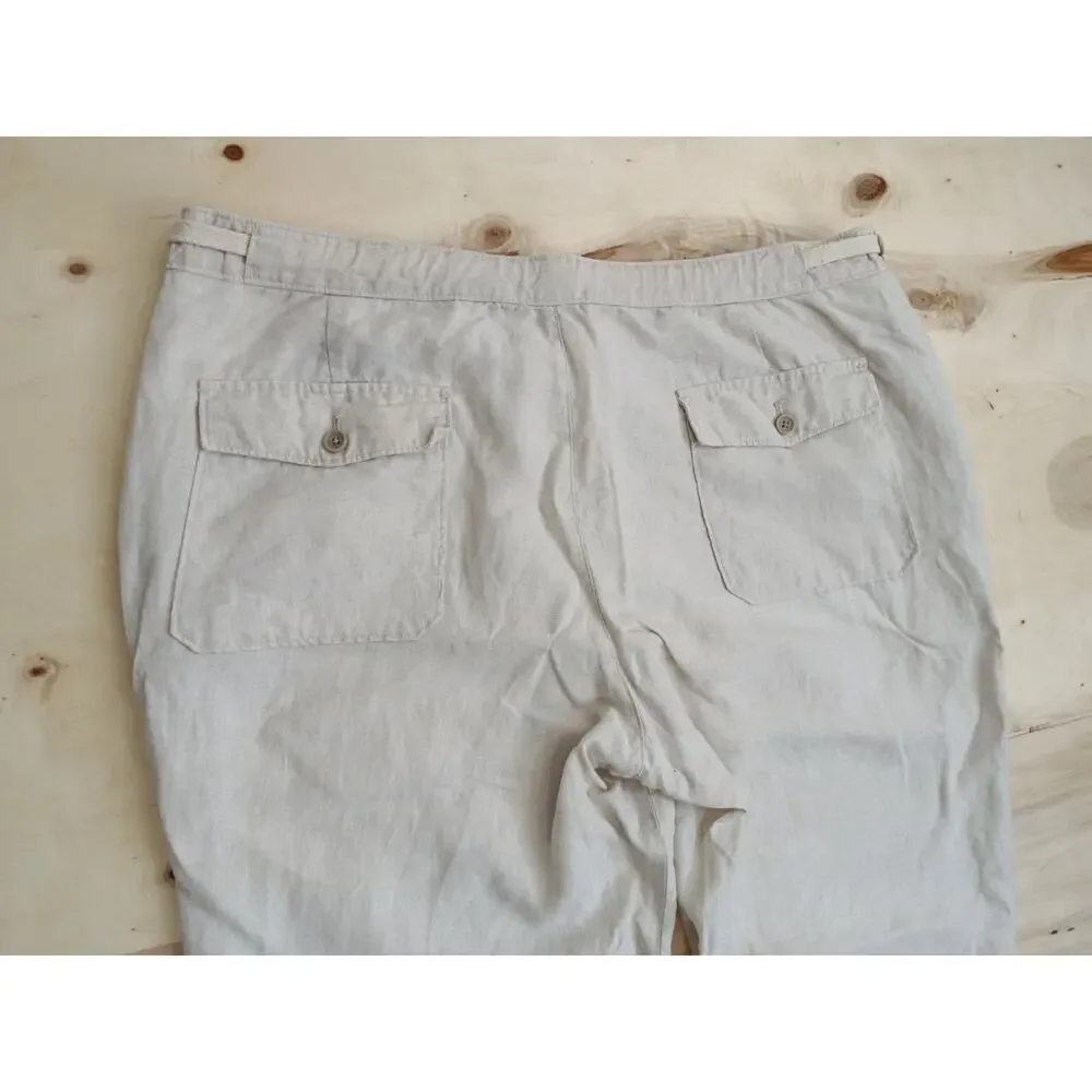 Tasso Elba 100% Linen Pants Mens 38x32 Beige Drawstring Beach Resort Trousers